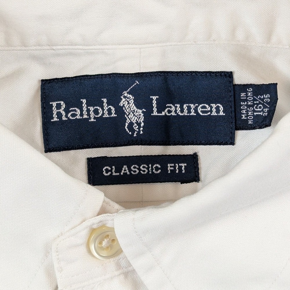 Ralph Lauren Mens Classic Fit White Cotton Button Down Shirt 16.5 34/35 Logo - Picture 2 of 14